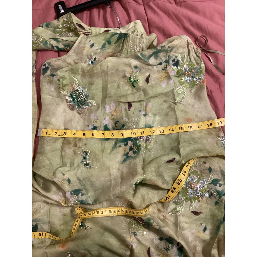 Few Moda O.P.T One Pretty Time Green Floral Sequin Embellished Maxi Dress M - Picture 8 of 11